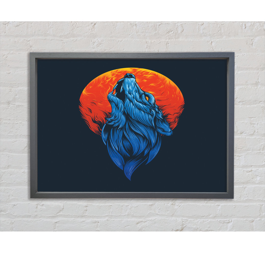 Wolf Howl Orange Moon - Einzelbildrahmen Kunstdrucke auf Leinwand