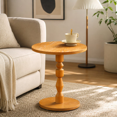 Round End Table with Spindle Wood Leg