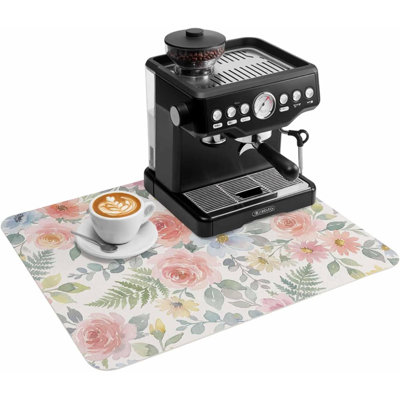Tapis de cuisine/bar à café, tapis absorbant antidérapant, motif floral printanier aquarelle, 45,7 x 76,2 cm (18 x 30 pouces), accessoires pour le bar à café, tapis d'égouttage pour comptoir de cuisine, bleu et rouge, style champêtre, art floral, 45,7 x 76,2 cm (18 x 30 pouces).