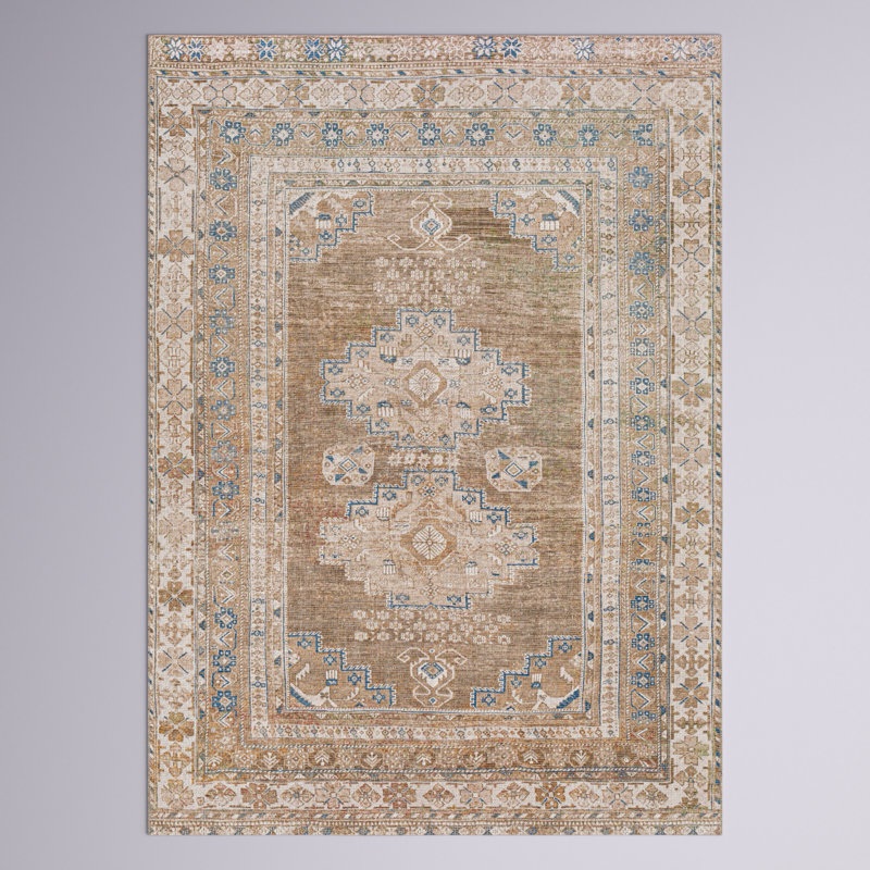 Bria Machine Washable Oriental Chenille Area Rug with Canvas Backing, Rectangle 7'10" x 10'2"