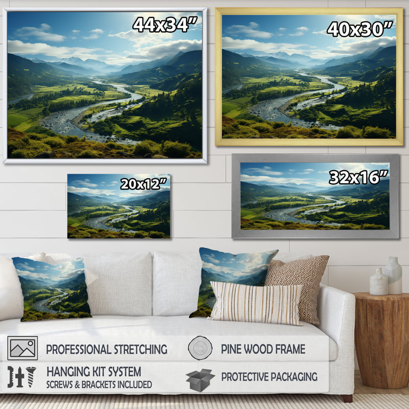 «USA River Columbia Gorge Landscape II», reproduction sur toile, H 16 po x l 32 po x P 1 po, Cadre naturel flottant