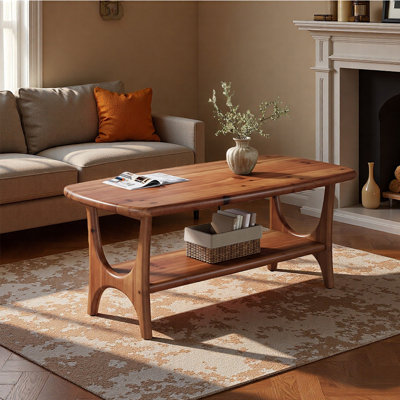 Table basse 47,24 "en bois massif, table de centre rectangulaire de style Mid-Century moderne pour le salon