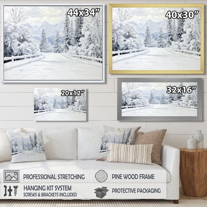 Road to the Park In Winter II - Winter Landscape, art mural, H 24 po x l 32 po, Blanc