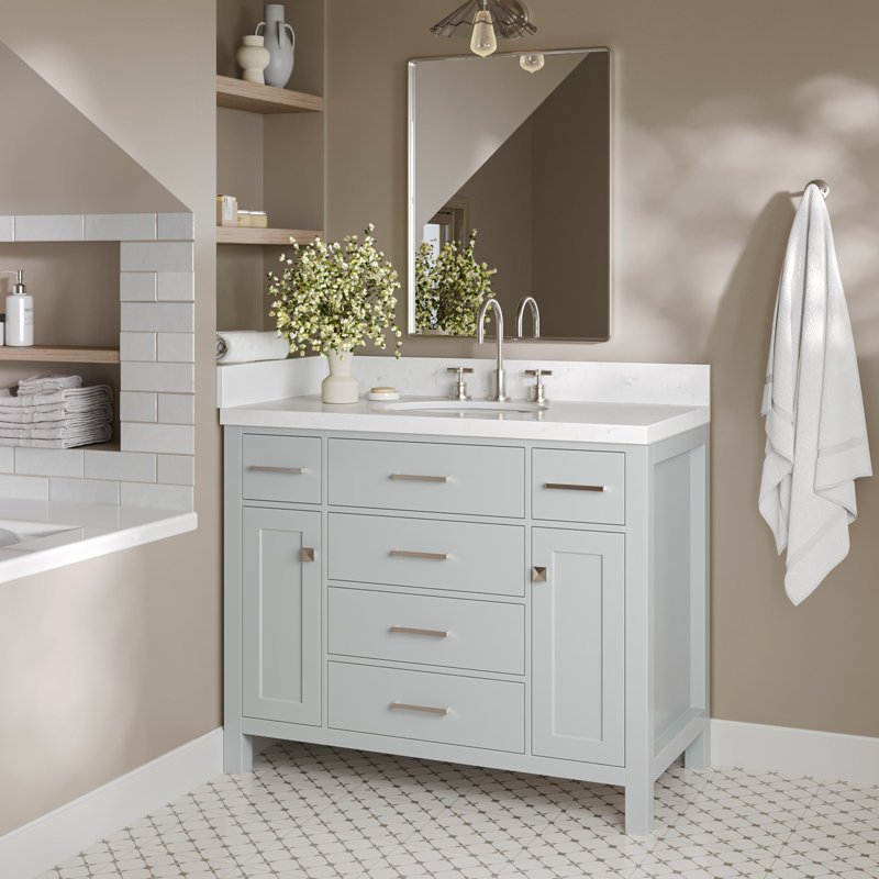Macnair Single Bathroom Vanity with Quartz Top, Grey, 60"