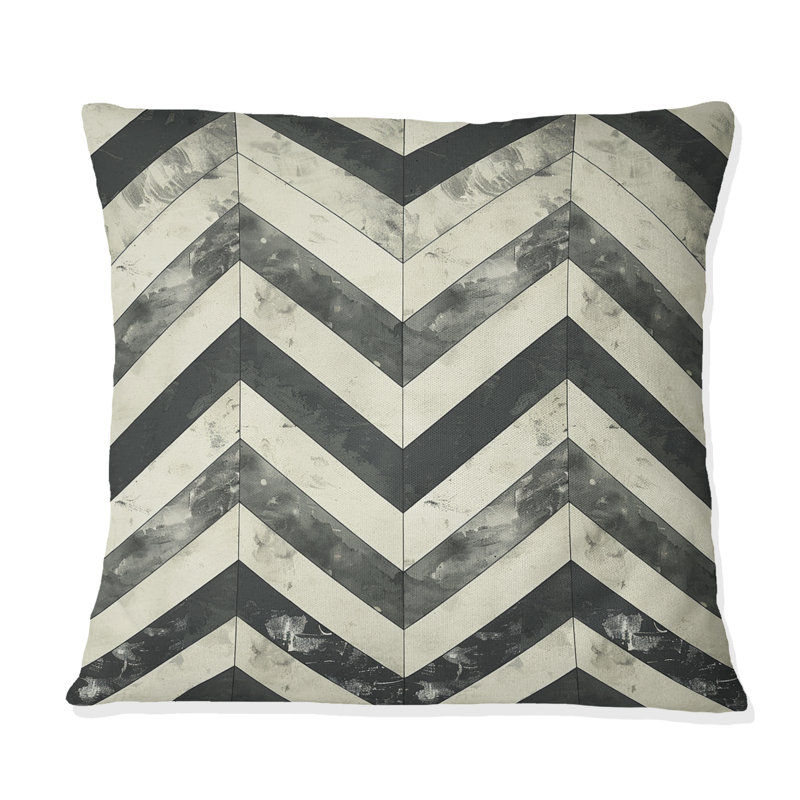 Coussin décoratif gris à motif de chevrons II - Mid-Century, H 18 po x l 18 po