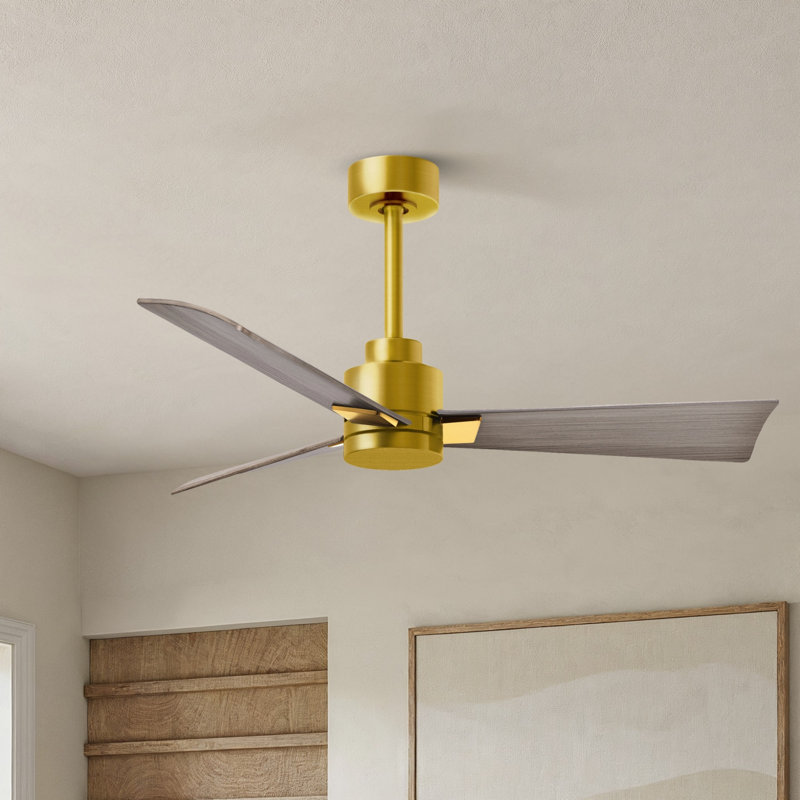 Ventilateur de plafond Alessandra 42, Ton bois de frêne gris, Laiton brossé