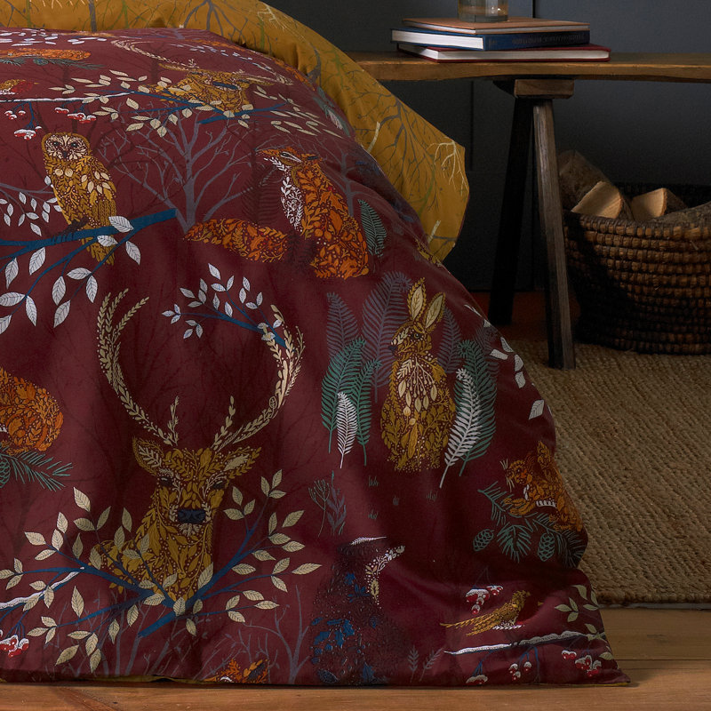 Cotton Blend Animal Print Duvet Cover Set with Pillowcases Included, Double - 2 Standard Pillowcases, Red/Brown