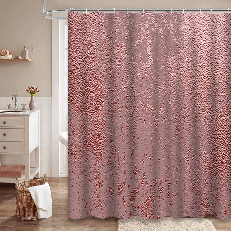 Rideau de douche rose à motif abstrait quartz rose brillant avec 12 crochets, L 72 po x l 78 po