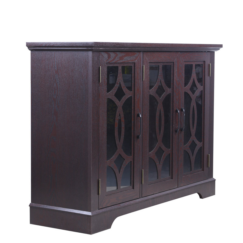 Buffet 48,6 po avec portes en verre et armoire de rangement réglable pour salle à manger, Rouge