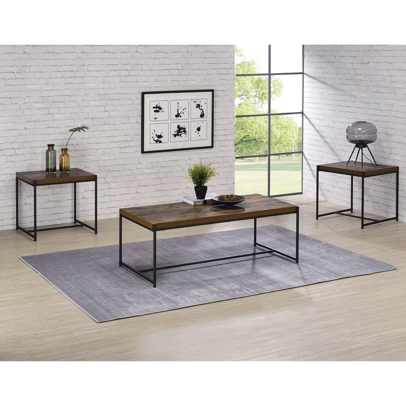 Ensemble de tables basses 3 pièces Aesara, Noir, Brun
