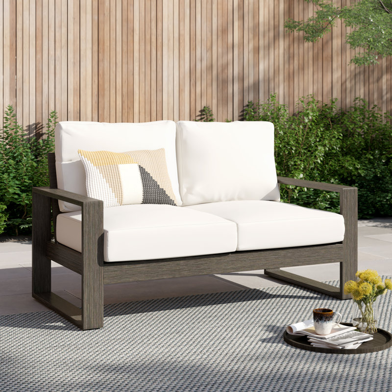 Toyea 55'' Wide Aluminum Loveseat with Cushions, Sparkle Nautical Outdura®