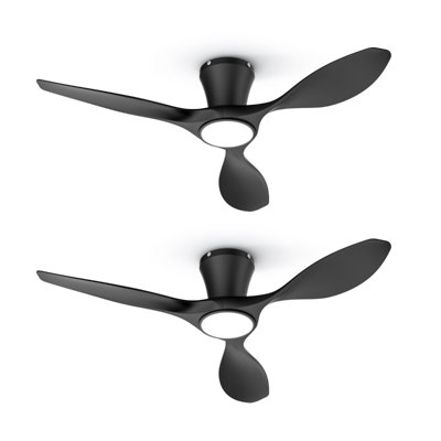 2pcs 42-inch Flush Mount Ceiling Fan With Light Black