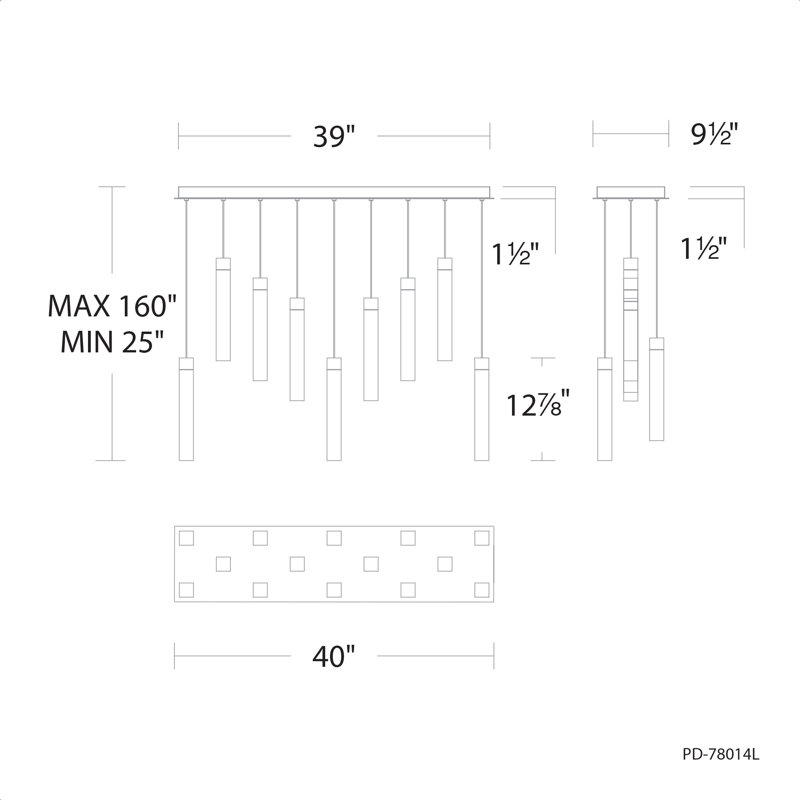 Luminaire suspendu à DEL Minx, Laiton vieilli, H 12,88 po x l 40 po x P 9,5 po, 14