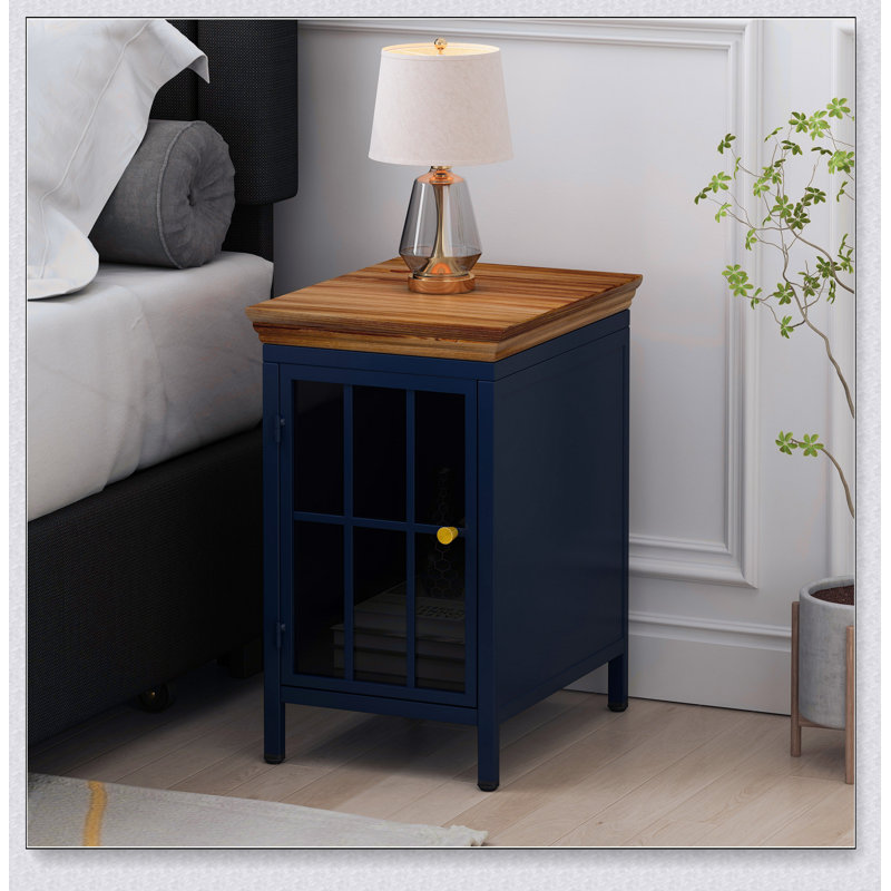 Table de chevet avec armoire de rangement et plateau de table en bois massif, table de chevet, table basse d'appoint