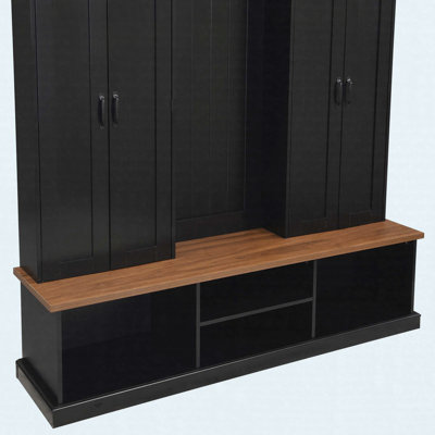 62.2" Farmhouse Entryway Hall Tree with Bench, Coat Rack Storage Cabinet with Hooks and Cubbies