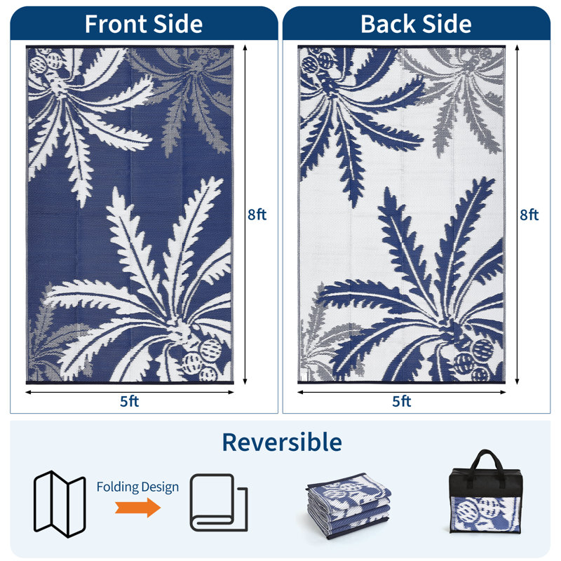 Waterproof Outdoor Rug for Patio, Reversible Modern Area Rug, Large Plastic Straw Mat for Camping, RV, Porch, Backyard, Deck, Picnic, Beach