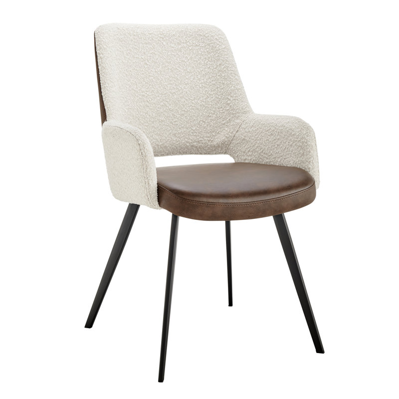 Chaise avec accoudoirs rembourrée Ludovick, Noir, Similicuir noir