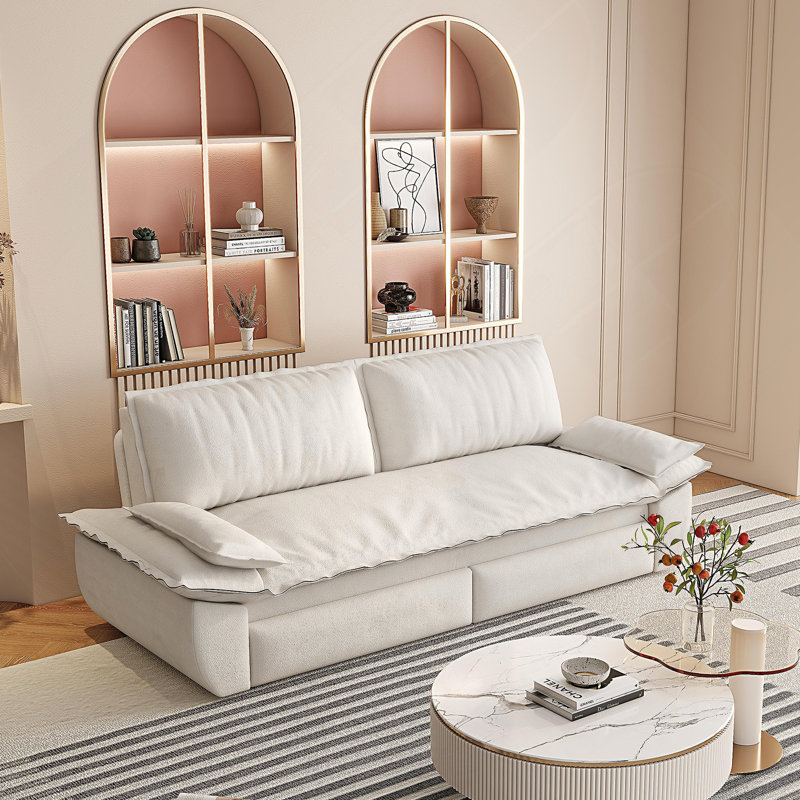 73.2"Queen Pull Out Sofa Bed,3-in-1 Convertible Sleeper Sofa,Multi-Functional Velvet Loveseat Bed,Beige/White, Beige Velvet
