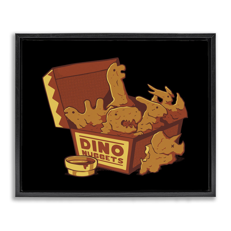 Dino Nuggets avec sauce, cadre flottant, design par Tobe Fonseca, H 17 po x l 21 po, Cadre flottant noir de jais