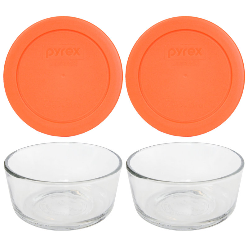 Pyrex 7200 Glass Bowls & 7200-PC Matching Lids, Orange