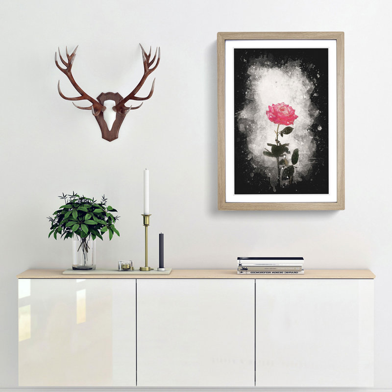 Climbing Pink Rose - Framed Print, 63cm H x 45cm W x 2cm D, Oak Framed