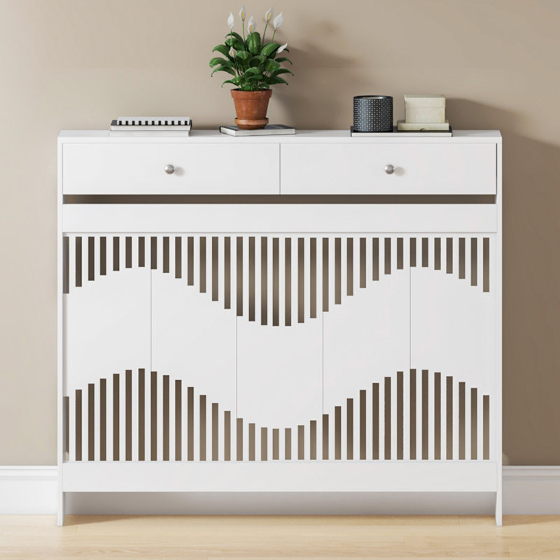 Radiator Cover With Drawers, Modern Mdf Wood Cabinet Shelf Heating Cover For Living Room Bedroom Hallway, White