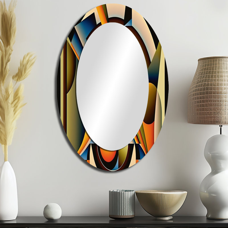 Circular Retro Dynamics I - Large Oval Wall Mirror On Metal, 36" x 24"
