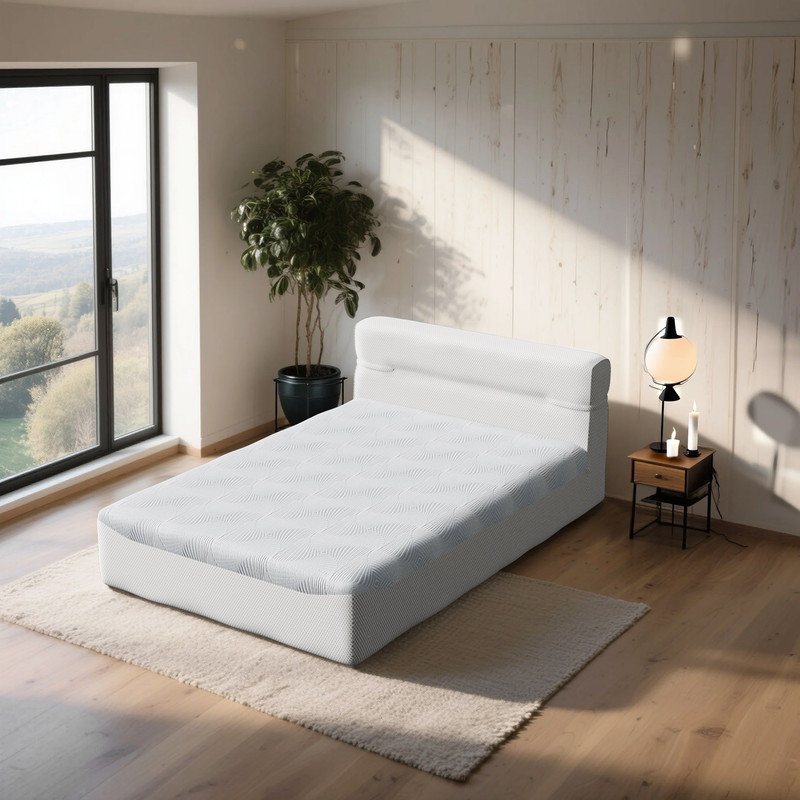 Lit plateforme tout-en-un avec matelas et tête de lit tapissier, Lit double