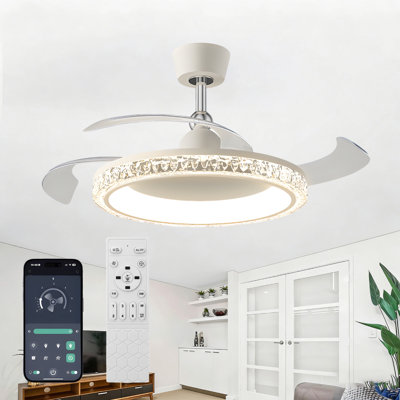 Ventilateur de plafond à DEL de 42 po en acrylique avec lumière, télécommande, intérieur pour chambre à coucher et salon