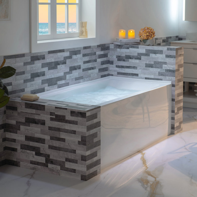 60 In. X 32 In. Acrylic Alcove Soaking Bathtub with Drain & Overflow, Available in 5 Finishes, White/Chrome, Left