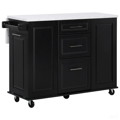 50.7" Kitchen Island with Storage Tilt Trash Can Cabinet and Pull Out Cabinet Organizer, Rolling Kitchen Island on 5 Wheels with Drop Leaf, 2 Drawers, 1Door for Kitchen, Dining Room