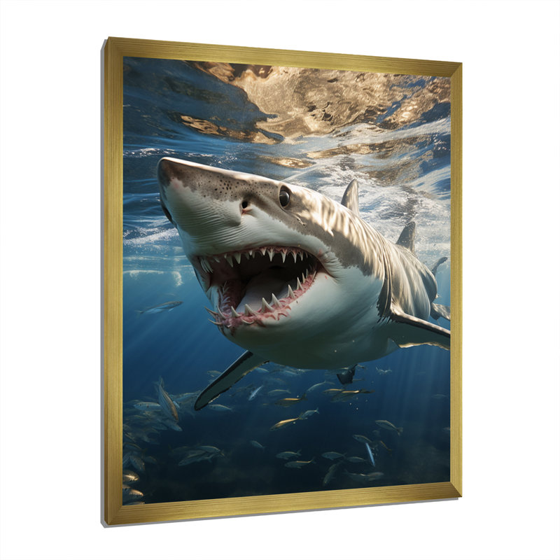 " Grey Blue Shark Elegance I ", Gold Picture Frame, 32" H x 24" W x 1" D