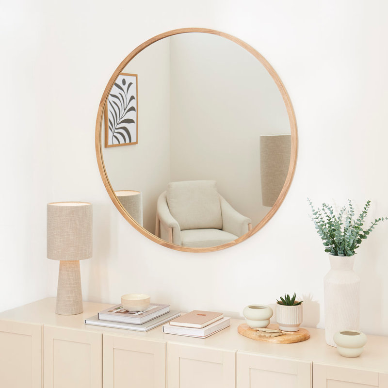 Luvine Solid Wood Round Mirror, 100 cm H x 100 cm W