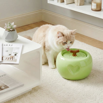 Green Modern Ceramic Apple Pet Fountain with 1.5L / 50.7 oz Tank