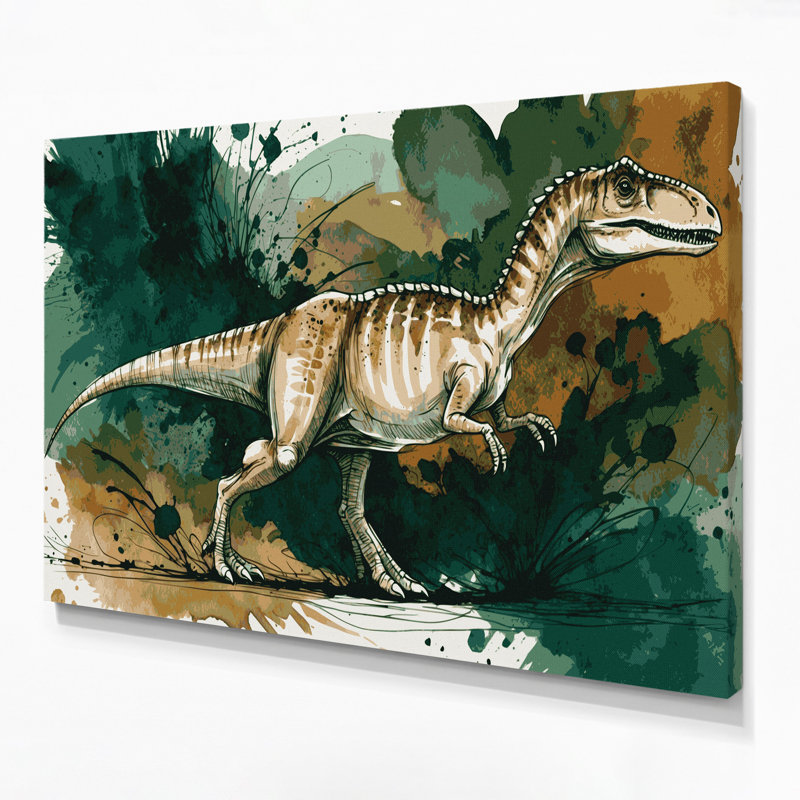«Dinosaur Compsognathus», art mural sur toile verte, H 8 po x l 10 po