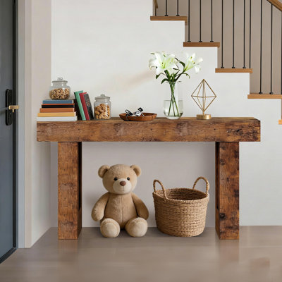 Console de 63 po de long, canapé-lit long en bois étroit derrière le canapé avec base en forme de U pour le salon, le couloir et le vestibule
