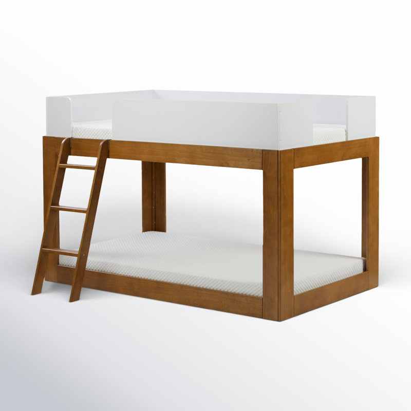 Lit superposé simple en bois massif Ambur, Blanc / pacane