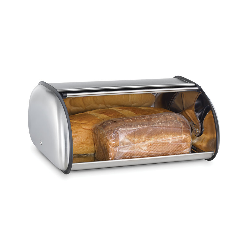 Black Steel Roll-Top Bread Box with Venting Holes