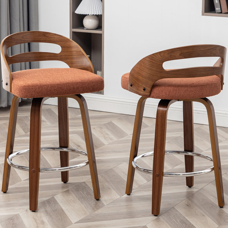 Mahtab Upholstered Swivel Bar Stools, Counter Stool (25.19" Seat Height), Orange