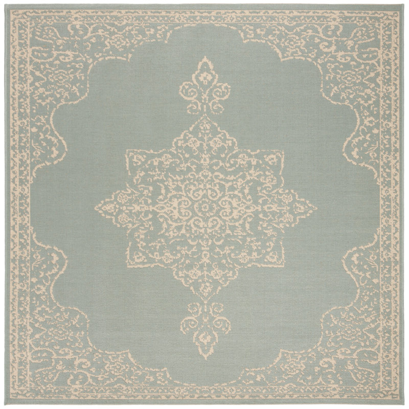 Tapis oriental crème / turquoise Danya, Carré 4 pi