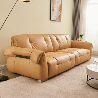 Causeuse coussin jaune en cuir véritable