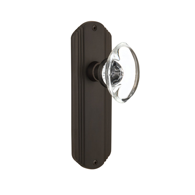 Plaque décorative avec bouton de porte ovale en cristal transparent, 2 3/8, Bronze frotté à l'huile
