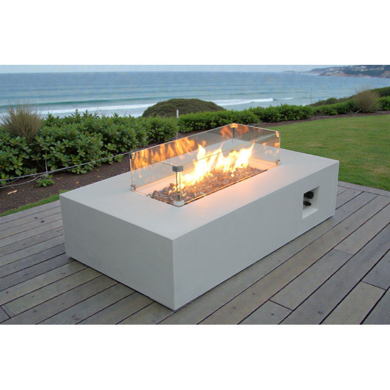 The Ember Crest Gas Concrete Fire Table Antique White Rectangle Propane Gas Table, White