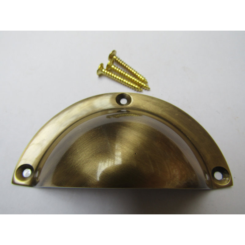 Large Plain Victorian Cup Pull Handle Polished Chrome, 95mm, Antique Brass