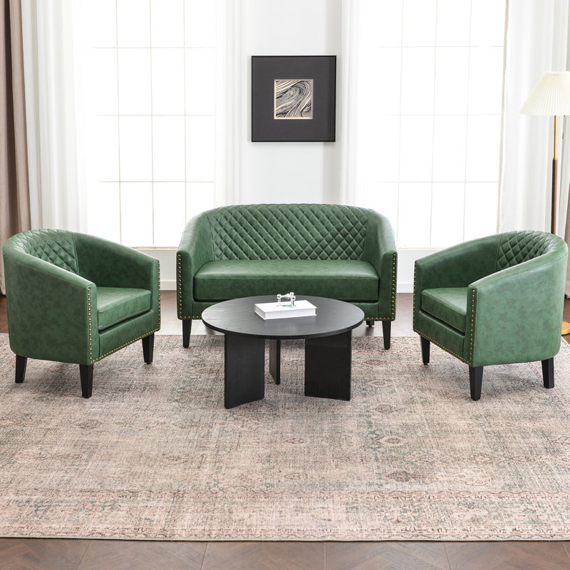 3- Piece Faux Leather Living Room Set, Green