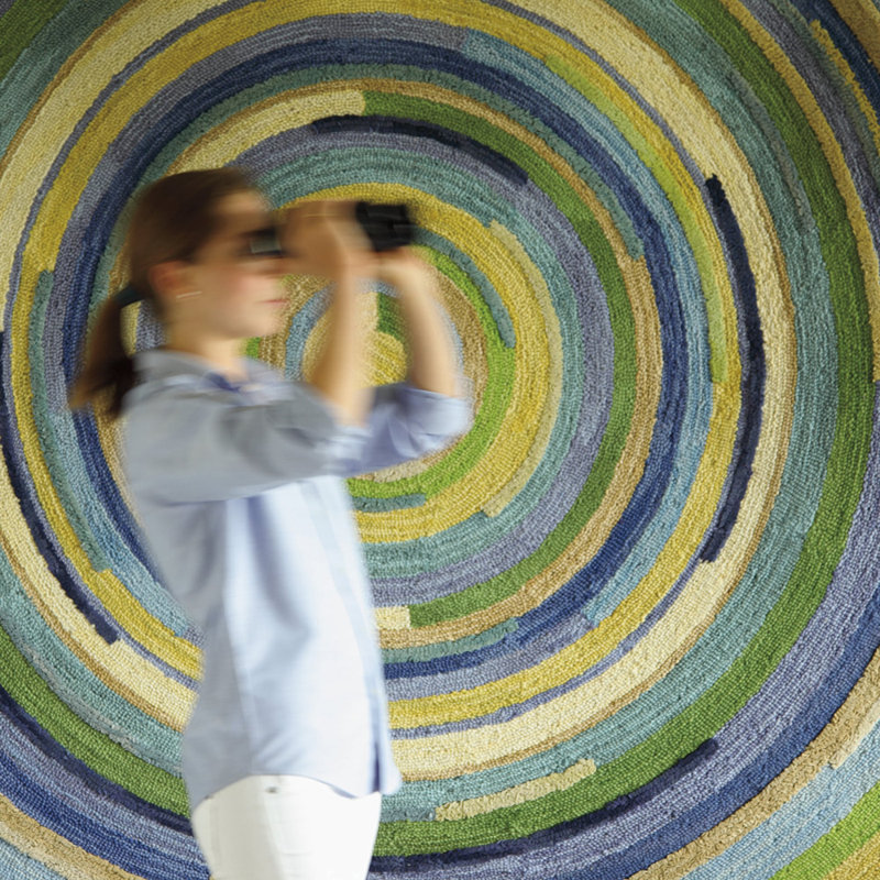 Concentric Geometric Handmade Tufted Wool Blue/Green/Yellow Area Rug, Round 7'