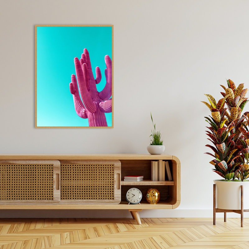 "Magenta Pink Saguaro" par Wrobel, reproduction d'art sur toile encadrée, H 42 po x l 32 po