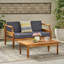Ensemble de causeuse d'extérieur en bois d'acacia Aston_ Causeuse et table basse - finition teck + coussin gris foncé