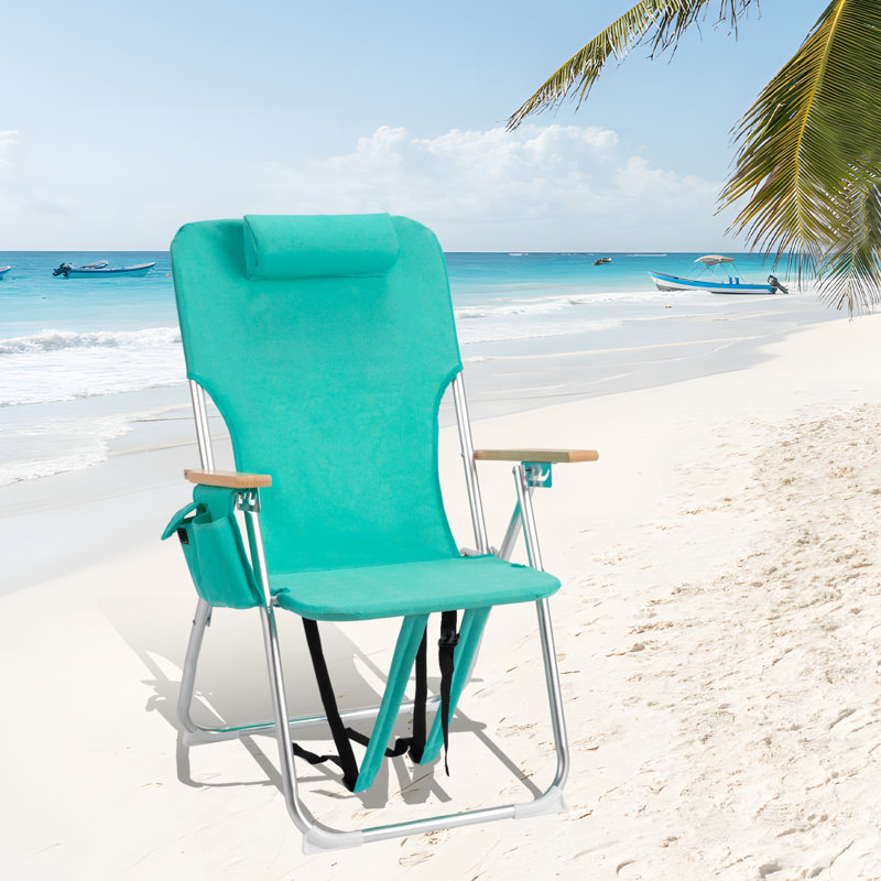 Mint Aluminum Frame Oxford Fabric Folding Beach Chair 4-Positions Reclining, Green