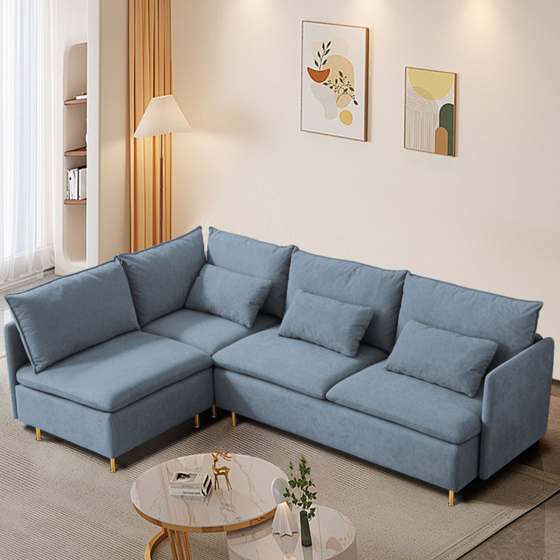 Canapé modulaire 3 pièces Porfire, Lin de coton bleu